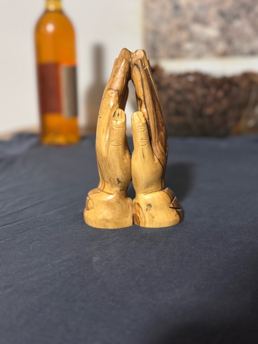 Hand carved praying hands olive wood sculpture